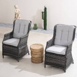 Direct Wicker 3-Piece Outdoor Bistro Set, Aluminium Rattan Chairs with Side Table in Grey - Size: 2 Pack