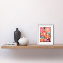 "Artery8 Wall Art Print Pomegranate Tree Flowers in Bloom Mediterranean Bright Floral Abstract Artwork Framed 9X7 Inch in White - Size: W7"" x H9""" - thumbnail 2