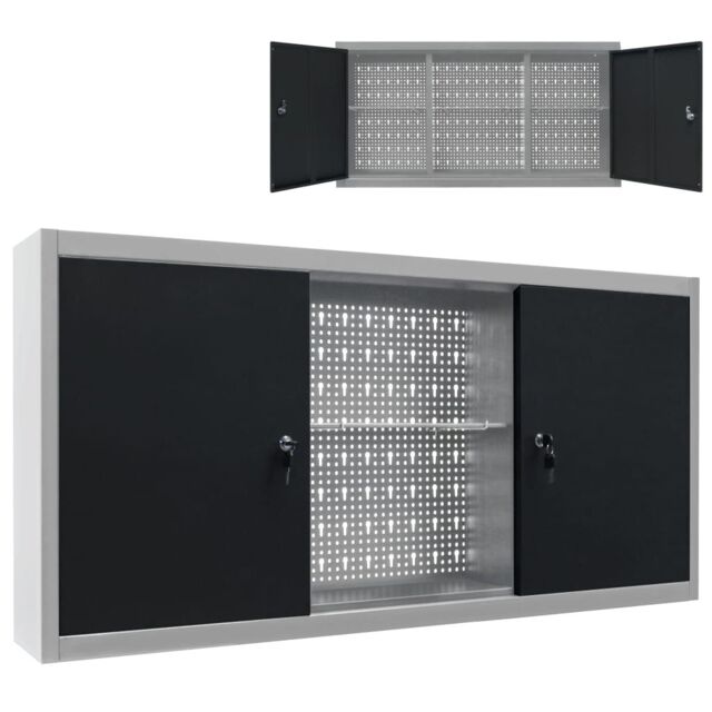 Berkfield Home Wall Mounted Tool Cabinet Industrial Style Metal Grey & Black - image 1