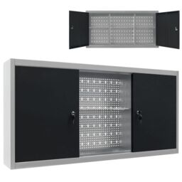 Berkfield Home Wall Mounted Tool Cabinet Industrial Style Metal Grey & Black - thumbnail 1
