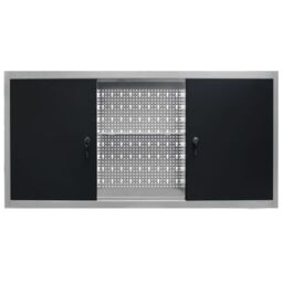 Berkfield Home Wall Mounted Tool Cabinet Industrial Style Metal Grey & Black - thumbnail 3