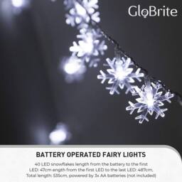 Globrite Snowflake Fairy Lights Christmas Decorations with 2 Modes 40 LED in White - thumbnail 3