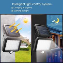 KORVIXA Pack of 2 Solar Barn Light Outdoor 56 LED 700LM Motion Sensor in Black - Size: 35 cm diameter x 21 cm high - thumbnail 3