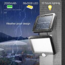 KORVIXA Pack of 2 Solar Barn Light Outdoor 56 LED 700LM Motion Sensor in Black - Size: 35 cm diameter x 21 cm high - thumbnail 4