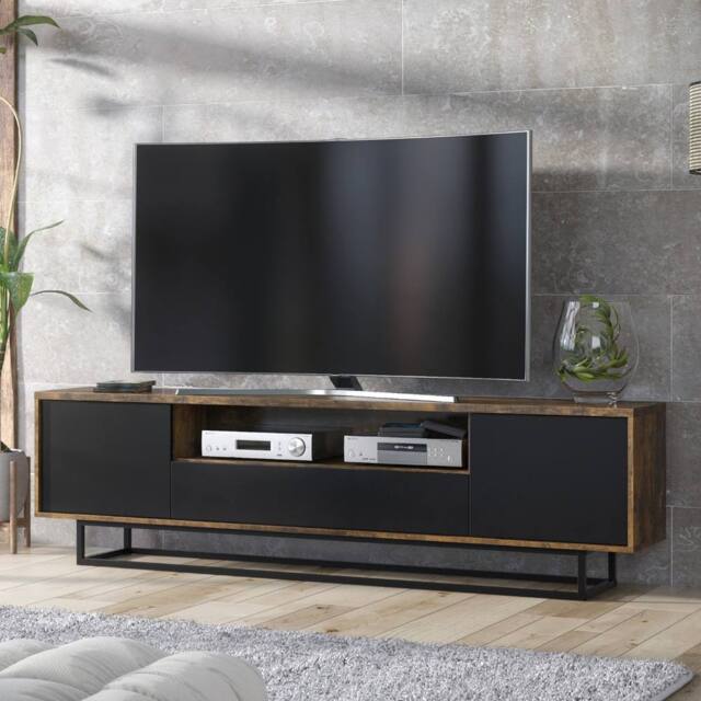 Mex Furniture LTD TV Unit Rift Loft 200cm - Rustic & Black - image 1