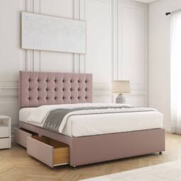 "BSSPOKE Isla Divan Bed Plush 24"" Headboard 2Drawers Same Side & No Mattress in Pink - Size: Double" - thumbnail 2