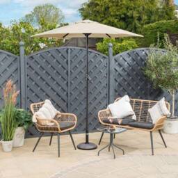 Christow Garden Parasol 2m Sun Shade Umbrella Steel With Crank Handle Cream Grey in Beige - thumbnail 2