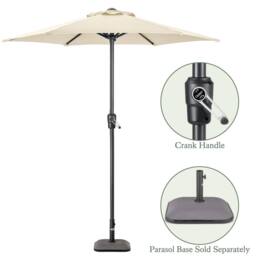 Christow Garden Parasol 2m Sun Shade Umbrella Steel With Crank Handle Cream Grey in Beige - thumbnail 6