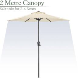 Christow Garden Parasol 2m Sun Shade Umbrella Steel With Crank Handle Cream Grey in Beige - thumbnail 3