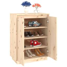 Berkfield Home Shoe Cabinet 60x35x80 cm Solid Wood Pine in Light Tan - Size: 60 x 35 x 80 cm - thumbnail 4