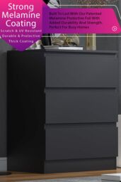 FWStyle Stora 3 Drawer Black Chest Of Drawers (H) 77 (W) 60 (D) 40cm - thumbnail 2