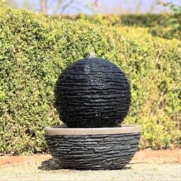 Primrose Marvao Slate Effect Sphere Water Feature With Lights 42cm in Black