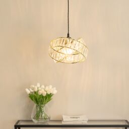 ValueLights Hudson Pair Acrylic Jewel Gold Intertwined Twist Easy Fit Lamp Shades in Grey - thumbnail 1