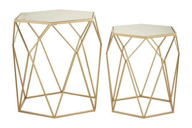 Orsina Set of 2 Hexagonal Mirrored Top Side Tables, Nesting Tables With Champagne Finish, Decorative Accent Tables in Gold - image 1