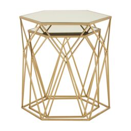 Orsina Set of 2 Hexagonal Mirrored Top Side Tables, Nesting Tables With Champagne Finish, Decorative Accent Tables in Gold - thumbnail 3