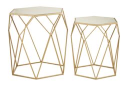 Orsina Set of 2 Hexagonal Mirrored Top Side Tables, Nesting Tables With Champagne Finish, Decorative Accent Tables in Gold - thumbnail 1