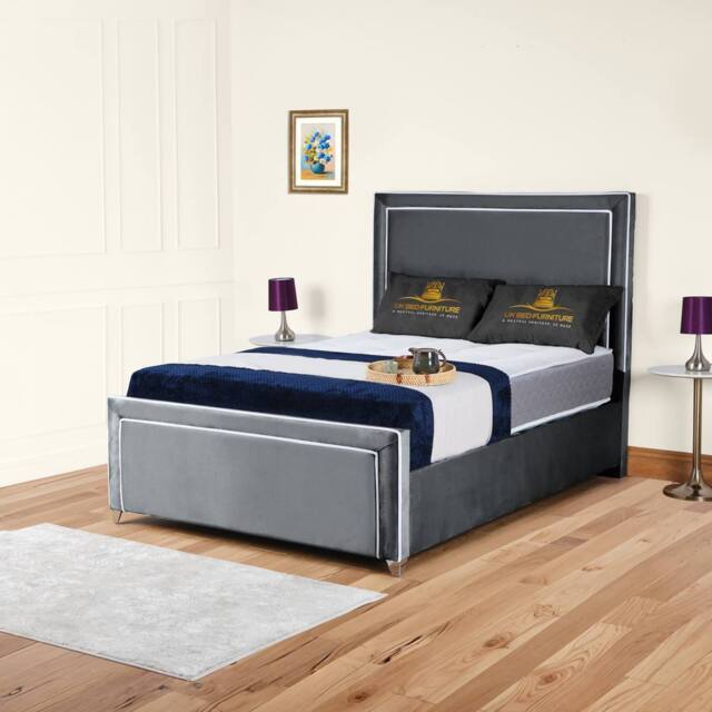 UK Bed Furniture Ariana Upholstered Bed Frame with 48-inch Headboard - Slatted Base in Charcoal - Size: Single - image 1