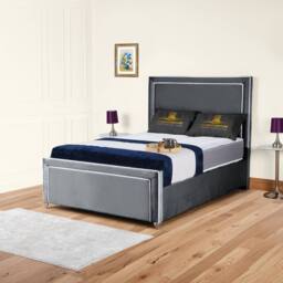 UK Bed Furniture Ariana Upholstered Bed Frame with 48-inch Headboard - Slatted Base in Charcoal - Size: Single