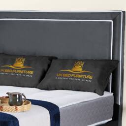 UK Bed Furniture Ariana Upholstered Bed Frame with 48-inch Headboard - Slatted Base in Charcoal - Size: Single - thumbnail 2