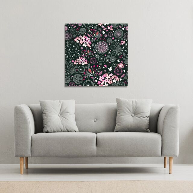 Benjamin Tate Design Different Flowers, Shapes & Birds (Canvas Print) / 77 x 77 x 4cm in Natural - Size: 77 x 77 x 4 cm - image 1