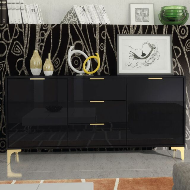Mex Furniture LTD Sideboard 140cm Lux High Gloss in Black - image 1