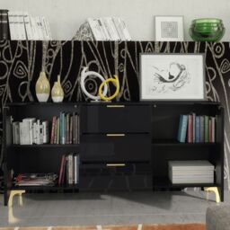 Mex Furniture LTD Sideboard 140cm Lux High Gloss in Black - thumbnail 2