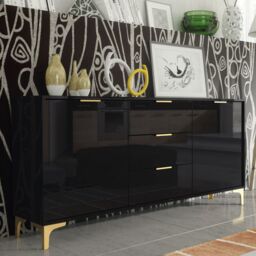 Mex Furniture LTD Sideboard 140cm Lux High Gloss in Black - thumbnail 3