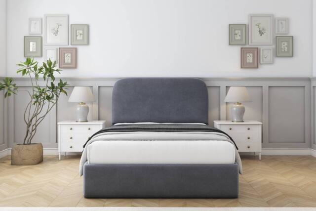 "Sloomy Belvoir Plush Frame-Mattress - 45"" Upholstered Headboard in Dark Grey - Size: Small Single" - image 1