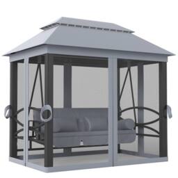 OUTSUNNY 3 Person Canopy Gazebo Swing Outdoor Patio Lounge w/ Mesh Walls, Grey - thumbnail 2