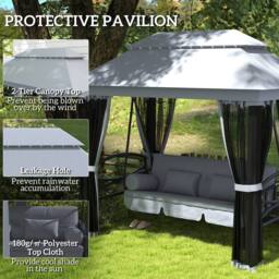 OUTSUNNY 3 Person Canopy Gazebo Swing Outdoor Patio Lounge w/ Mesh Walls, Grey - thumbnail 6