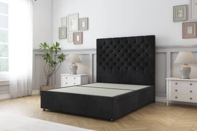 "Sloomy Mayfair Naples Divan Bed Base 2 Drawers Same Side - 54"" Headboard in Black - Size: Double" - image 1