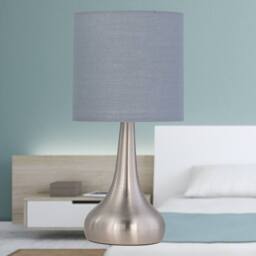 First Choice Lighting Set of 2 Romana - Brushed Chrome Touch Table Lamps Grey Cotton Shade in Silver - thumbnail 6