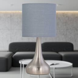 First Choice Lighting Set of 2 Romana - Brushed Chrome Touch Table Lamps Grey Cotton Shade in Silver - thumbnail 5