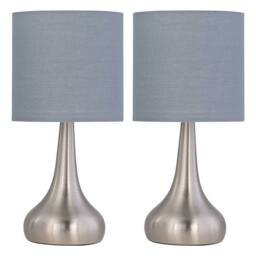 First Choice Lighting Set of 2 Romana - Brushed Chrome Touch Table Lamps Grey Cotton Shade in Silver - thumbnail 1