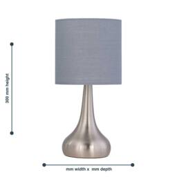 First Choice Lighting Set of 2 Romana - Brushed Chrome Touch Table Lamps Grey Cotton Shade in Silver - thumbnail 7