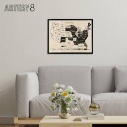 "Artery8 1919 Women's Suffrage Map US Voting Rights Framed Canvas Wall Art Print in Beige - Size: W12"" x H16""" - thumbnail 3