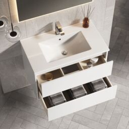 Banyetti Venti 800mm Wall Hung Vanity Unit with Lira Basin - Matt White - thumbnail 2