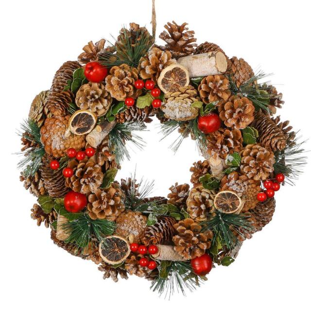 Dibor 38cm Citrus Spice Xmas Decor Front Door Wreath Christmas Wreath in Green - image 1