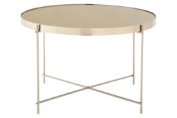 Orsina Polished Large Silver Mirror Side Table, Round Table With Mirror Glass Top, Chrome Lattice Base Lounge Sofa in Grey - thumbnail 2