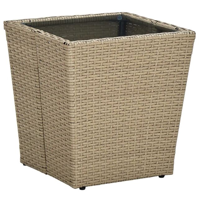 Berkfield Home Tea Table Beige 41.5x41.5x44 cm Poly Rattan & Tempered Glass - image 1