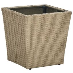 Berkfield Home Tea Table Beige 41.5x41.5x44 cm Poly Rattan & Tempered Glass - thumbnail 1