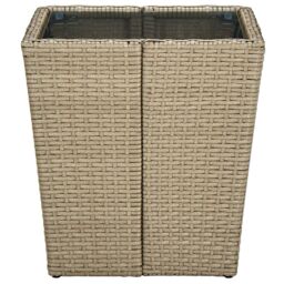 Berkfield Home Tea Table Beige 41.5x41.5x44 cm Poly Rattan & Tempered Glass - thumbnail 3