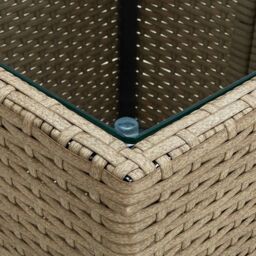 Berkfield Home Tea Table Beige 41.5x41.5x44 cm Poly Rattan & Tempered Glass - thumbnail 4