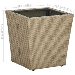 Berkfield Home Tea Table Beige 41.5x41.5x44 cm Poly Rattan & Tempered Glass - thumbnail 5
