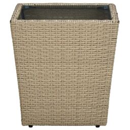 Berkfield Home Tea Table Beige 41.5x41.5x44 cm Poly Rattan & Tempered Glass - thumbnail 2
