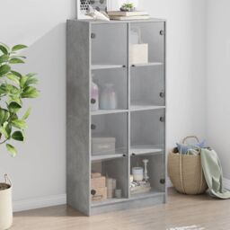 Berkfield Home Highboard with Doors Concrete Grey 68x37x142 cm Engineered Wood - Size: 68 x 37 x 142 cm - thumbnail 1