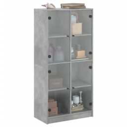 Berkfield Home Highboard with Doors Concrete Grey 68x37x142 cm Engineered Wood - Size: 68 x 37 x 142 cm - thumbnail 5