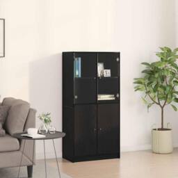 Berkfield Home Highboard with Doors Black Oak 68x37x142 cm Engineered Wood - Size: 68 x 37 x 142 cm - thumbnail 4