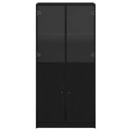 Berkfield Home Highboard with Doors Black Oak 68x37x142 cm Engineered Wood - Size: 68 x 37 x 142 cm - thumbnail 7