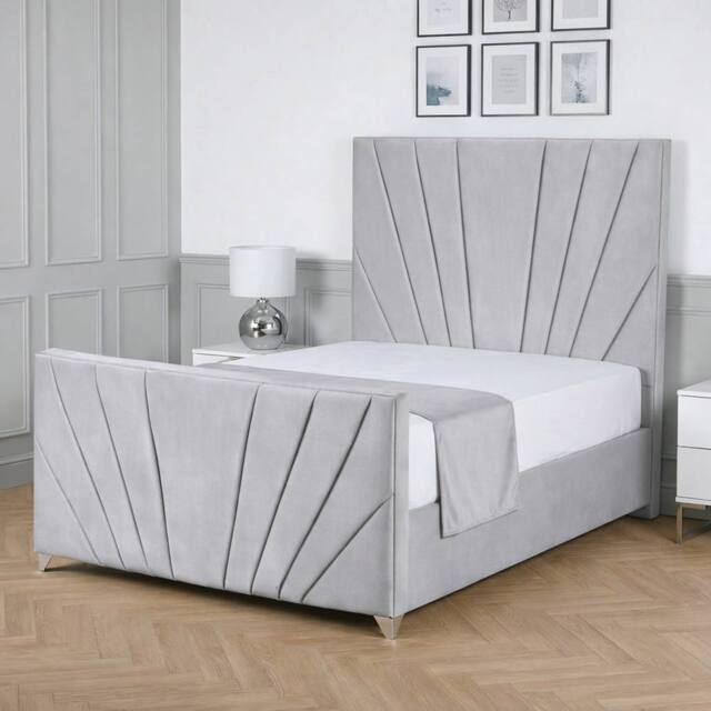 Living Comfort Bedz Lumina Plush Velvet Upholstered Bed Slatted Base with 48Inch Headboard in Silver - Size: Single - image 1